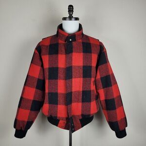 Carson Pirie Scott Jacket Mens 40 Red Black Buffalo Check Wool Blend Vintage
